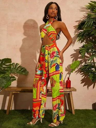 Entero Jumpsuit Mono Estampado Tropical Playa El 124