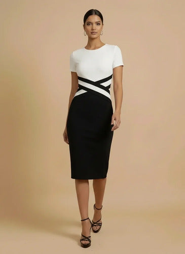 Vestido midi multicolor bodycon manga corta cuello redondo