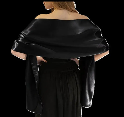 Chal De Satén Para Mujer, Bufanda Extra Larga Bb 74 Negro Única