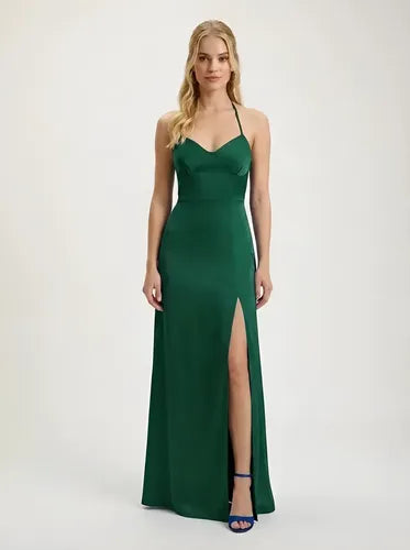 Vestido largo espalda descubierta escote V