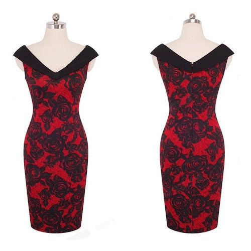 Vestido Negro Con Rojo Ajustado Va 312