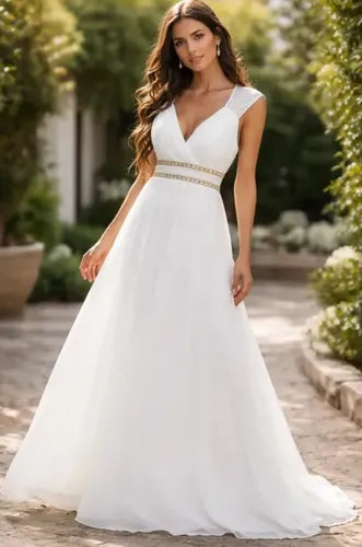 Vestidos Fiesta Gasa Novia Gala Espalda Descubierta Ep 67c Blanco 6