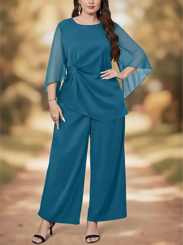 Conjunto Blusón Y Pantalón Entero Talla Grande Vg 218 Azul Verdoso 2xl