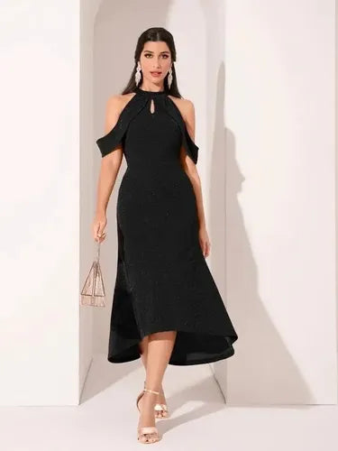 Vestido Fiesta Hombros Descubiertos Asimétrico Va 599