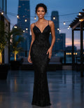 Vestido Fiesta Largo Negro Lentejuelas  Vl 37 Negro S