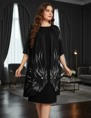Vestido Fiesta Talla Grande  Negro Vg 48