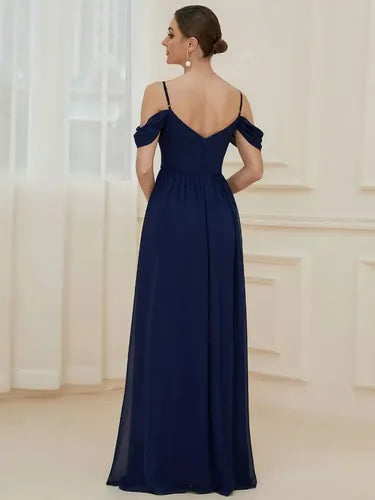 Vestido Gasa Fiesta Largo Matrimonio Graduación Ep 197 Azul 4