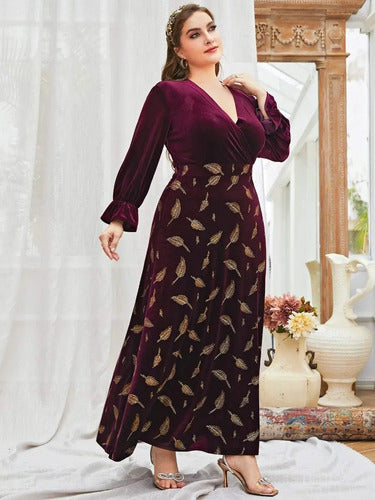Vestido Escote Cruzado Talla Grande Terciopelo  Vg 111 Multicolor 2xl