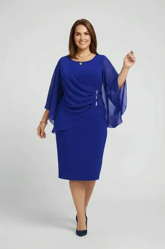 Vestido midi manga capa talla grande