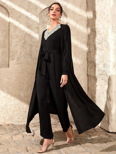 Entero Jumpsuit Mono Fiesta Mangas Cinturón El 86 Negro M
