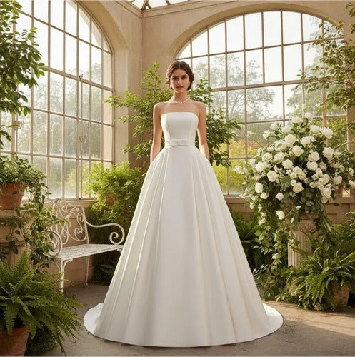 Vestido De Novia Corte A Strapless Con Bolsillos Nz 01