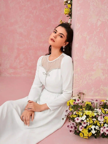Vestido Blanco Prendedor Novia Civil Fiesta Nc 06 Blanco M