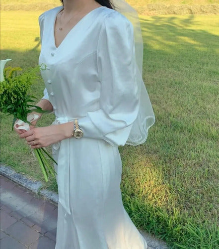 Vestido Formal Blanco Novia Civil Cóctel Nc 04 Blanco M