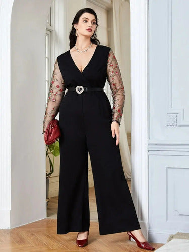 Entero Jumpsuit Talla Grande Sin Cinturón Vg 119 Negro 3xl