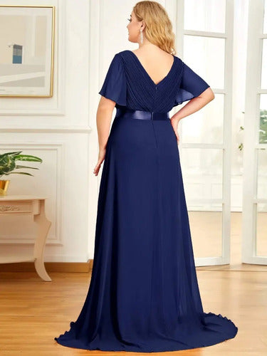 Vestido Fiesta Largo Burdeo Azul Talla Grande 18 20 22 Ep 16