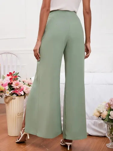 Pantalón Mujer Talle Alto Con Abertura Pt 01 Verde M