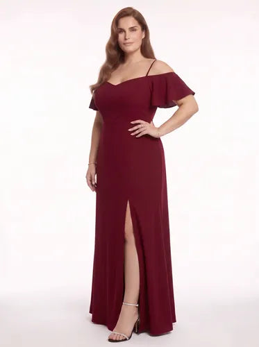 Vestido largo de fiesta talla grande hombros descubiertos