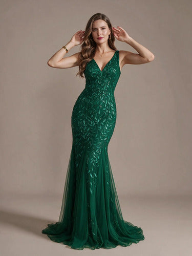 Vestido maxi corte sirena escote V