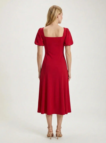 Vestido midi rojo vintage manga farol