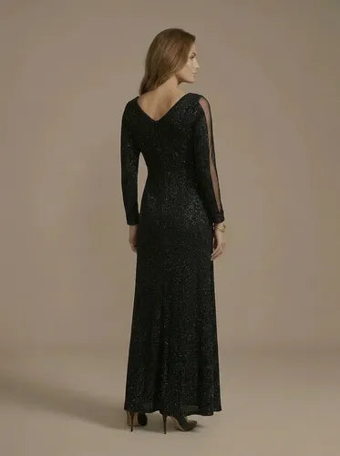 Vestido largo negro de fiesta con mangas largas
