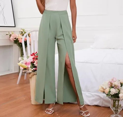 Pantalón Mujer Talle Alto Con Abertura Pt 01 Verde M