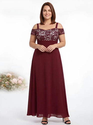 Vestido largo burdeo escote corazón corte princesa