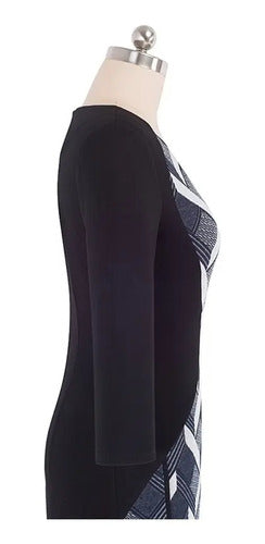 Vestido Formal Negro, Manga 3/4 Va 294 Negro M