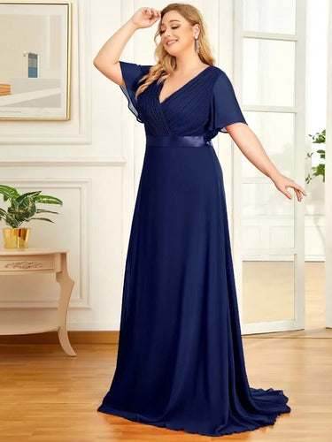 Vestido Fiesta Largo Burdeo Azul Talla Grande 18 20 22 Ep 16