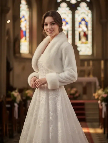 Bolero Chaqueta Capa Imitación Piel Blanco Blanco Única