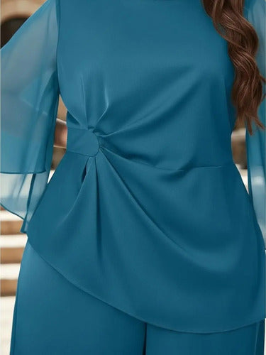Conjunto Blusón Y Pantalón Entero Talla Grande Vg 218 Azul Verdoso 2xl