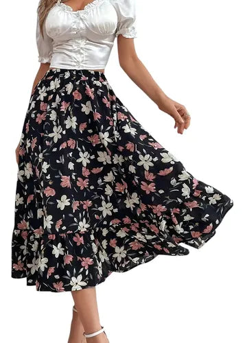 Falda Mujer Estampado Floral Bohemio Playa Fb 03 Azul S