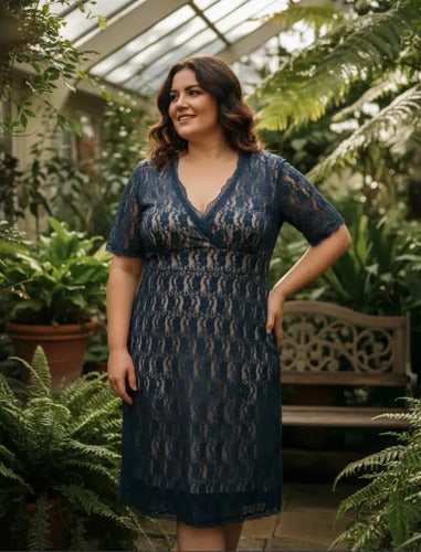 Vestido De Encaje Talla Grande Modelo Azulino 3xl