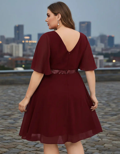 Vestido Fiesta Gasa Lentejuela Talla Grande Escote Vg 93