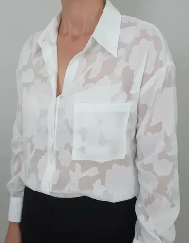 Blusa Elegante Para Mujer Transparencia Bb 60 Blanco M