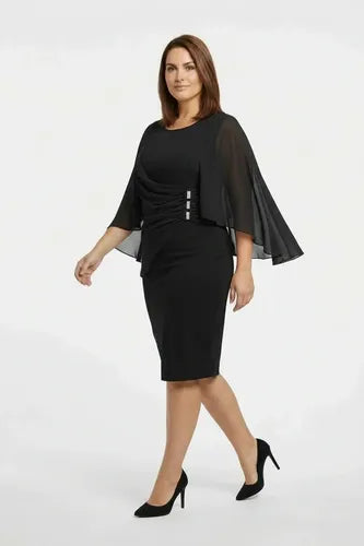 Vestido midi manga capa talla grande