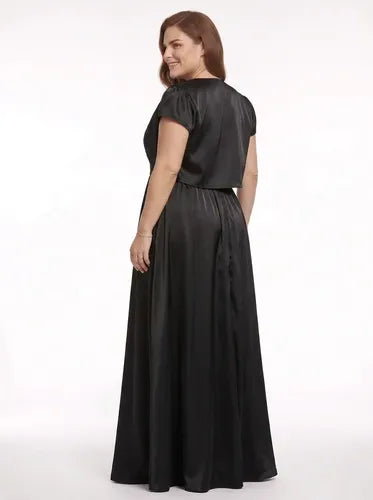 Vestido largo negro con bolero talla grande de fiesta