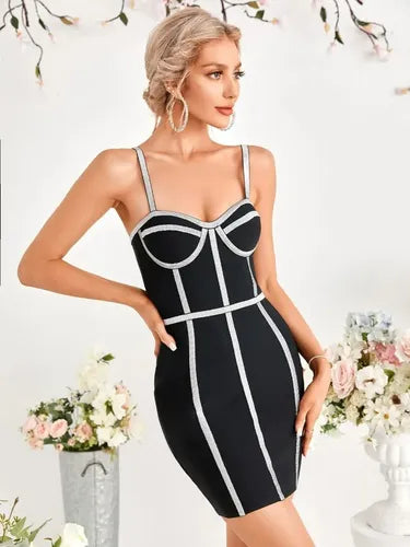 Vestido Elasticado Vendaje Ajustado Fiesta  Va 542 Negro S