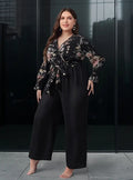 Entero Palazzo Jumpsuit Talla Grande Con Cinturón Vg 201 Negro 4xl
