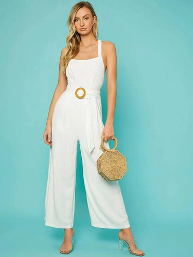 Entero Jumpsuit Mono Bohemio Con Cinturón  El 111 Blanco Xs