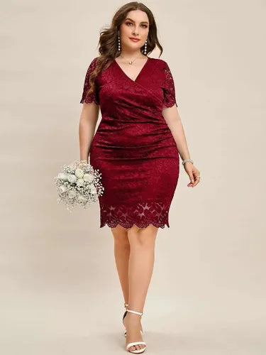 Vestido Encaje Escote Cruzado Talla Grande Manga Vg 149
