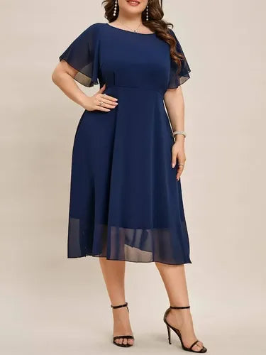 Vestido Fiesta Gasa Talla Grande Manga Corta Vg 101