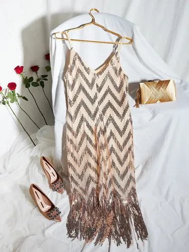 Vestido Fiesta Lentejuelas Con Flecos Vl 71