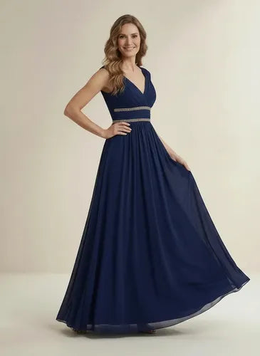 Vestido largo de gala de gasa escote V