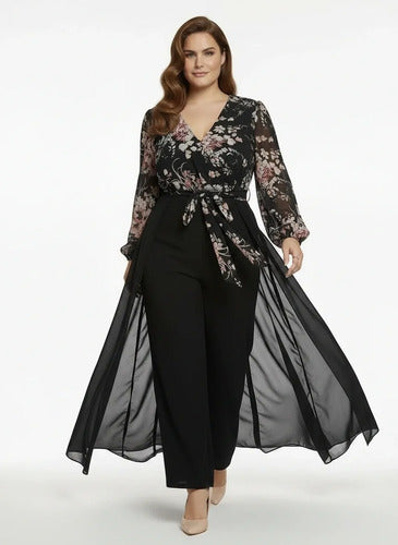 Mono palazzo negro estampado talla grande
