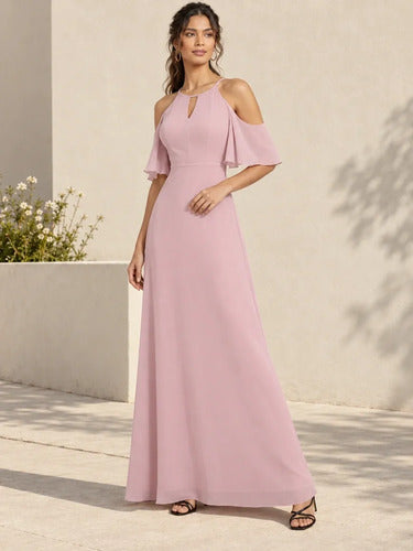 Vestido largo rosa halter de gasa para gala
