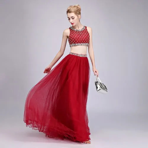 Vestido Graduación Crop Top Falda Ep 309 Beige 4