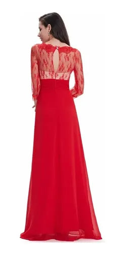 Vestido De Fiesta Largo Gasa Graduación Matrimonio Ep 18 Rojo 8