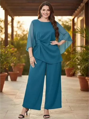 Conjunto Blusón Y Pantalón Entero Talla Grande Vg 218 Azul Verdoso 2xl