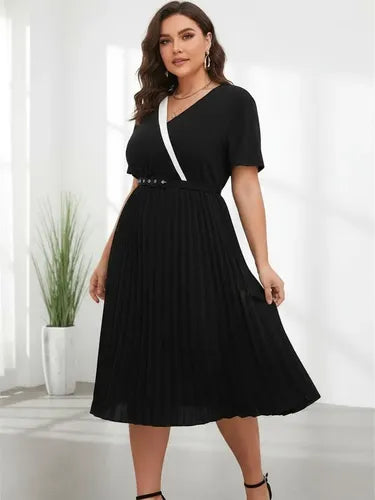 Vestido Fiesta Talla Grande Plisado Manga Vg 154 Negro 3xl