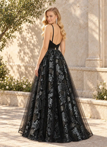 Vestido largo de fiesta escote V negro
